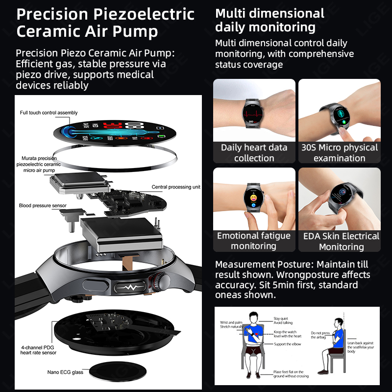 LIGE New Air Pump Airbag Smart - Fall Detection Watch reseña y precio